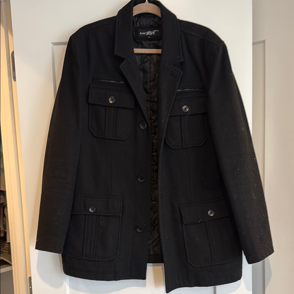 Black Rivet Military Field Jacket with Textured Fabric